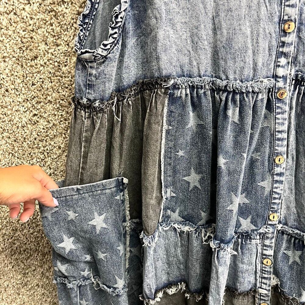 Oli & Hali Dress Women’s XL Blue Wash Distressed Denim Patchwork Sleeveless NWT - Picture 2 of 6